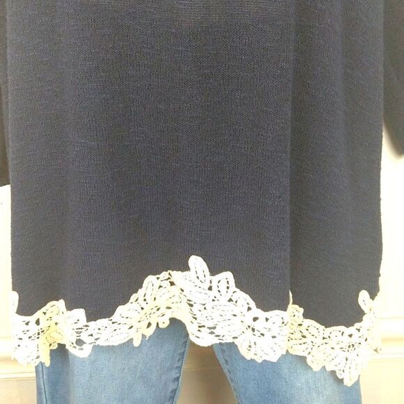 Charming Charlie knit blue long sleeve sweater with crochet and keyhole back Y2K - Picture 3 of 9